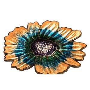 Vintage Brooch Flower Cloisonne Enamel Retro Pink Blue Green‎ Pin 2 1/8"